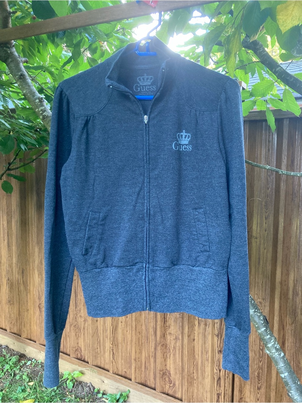 Guess Charcoal Gray Full-Zip Jacket with Crown Logo